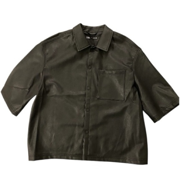 Zara Short Sleeve Faux Leather Shirt - Size Large - Picture 3 of 10